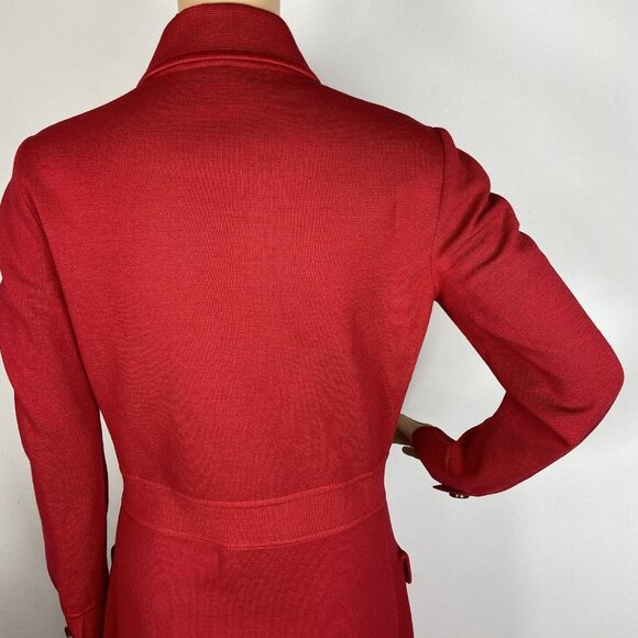 Vtg 60s 70s Knit Wool Dress Sz M Full Front Button Up Pockets Red - Picture 7 of 14